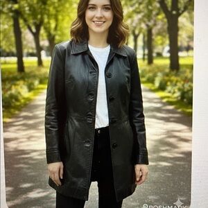 Danier Black Leather Button-Front Jacket